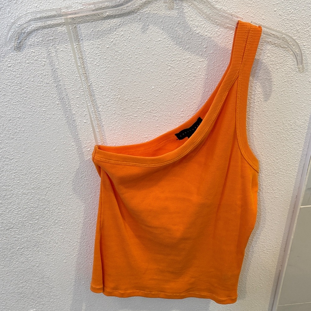 Sanctuary Bright Orange One-Shoulder Crop Top